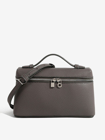 グレイフェイクレザー ボックスバッグ スクエア クロスボディバッグ レディース 2025