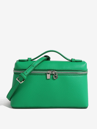 グリーン フェイクレザー ボックスバッグ スクエア クロスボディバッグ レディース 2025