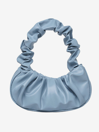 ライトスカイブループリーツクラウドバッグ フェイクレザーハンドバッグ レディース 2025