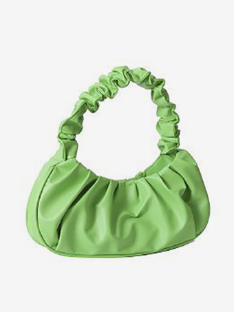ライトグリーン プリーツクラウドバッグ フェイクレザーハンドバッグ レディース 2025