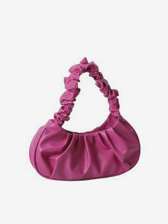 ローズレッドプリーツクラウドバッグ フェイクレザーハンドバッグ レディース 2025