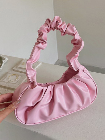 ピンクプリーツクラウドバッグ フェイクレザーハンドバッグ レディース 2025