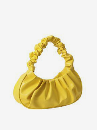 イエロープリーツクラウドバッグ フェイクレザーハンドバッグ レディース 2025