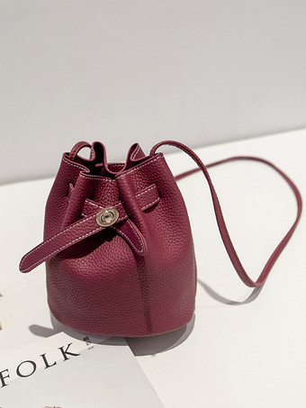 フェイクレザー バケットバッグ 巾着 クロスボディバッグ レディース 2025