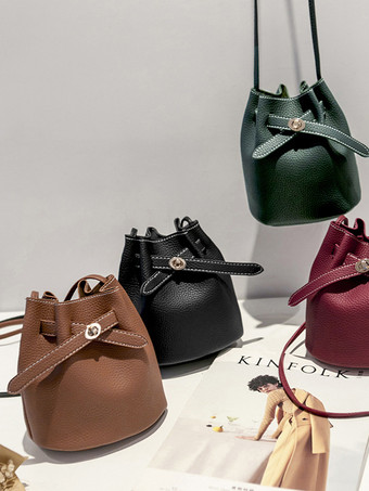 フェイクレザー バケットバッグ 巾着 クロスボディバッグ レディース 2025