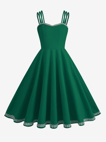 グリーン エレガントなヴィンテージドレス ノースリーブ 1950 年代 オードリー ヘプバーン スタイル A ライン ミディドレス レディース 2026