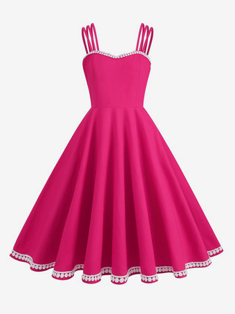 ローズレッドエレガントなヴィンテージドレス ノースリーブ 1950 年代 オードリー ヘプバーン スタイル A ライン ミディドレス レディース 2026