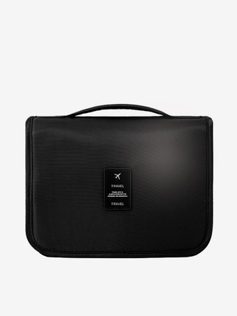 ブラック フック付き防水旅行用収納バッグ 大容量 ポータブル 手持ち式 トイレタリーバッグ 女性用