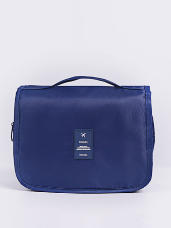 ダークネイビーフック付き防水旅行用収納バッグ 大容量 ポータブル 手持ち式 トイレタリーバッグ 女性用