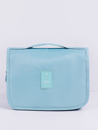 ブルー フック付き防水旅行用収納バッグ 大容量 ポータブル 手持ち式 トイレタリーバッグ 女性用