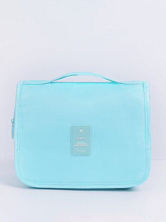 ライトスカイブルーフック付き防水旅行用収納バッグ 大容量 ポータブル 手持ち式 トイレタリーバッグ 女性用