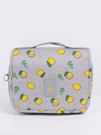 ライトグレー フック付き防水旅行用収納バッグ 大容量 ポータブル 手持ち式 トイレタリーバッグ 女性用