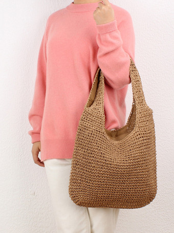 Sac à bandoulière tissé en corde de papier Sac de plage de grande capacité pour femme 2025