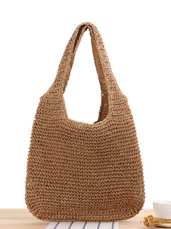 Camel Sac à bandoulière tissé en corde de papier Sac de plage de grande capacité pour femme 2025