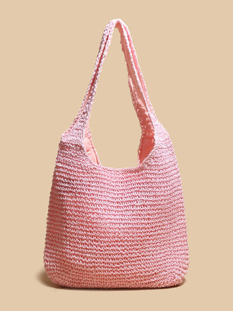 RoseSac à bandoulière tissé en corde de papier Sac de plage de grande capacité pour femme 2025