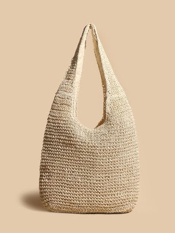 BeigeSac à bandoulière tissé en corde de papier Sac de plage de grande capacité pour femme 2025