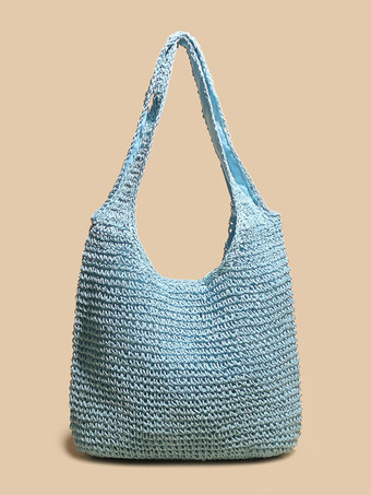 bleu ciel clairSac à bandoulière tissé en corde de papier Sac de plage de grande capacité pour femme 2025