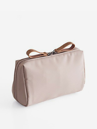 カーキ スクエアナイロンコスメバッグ ダブルジッパー 防水メイクアップ収納バッグ 女性用 2025