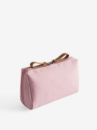 ピンクスクエアナイロンコスメバッグ ダブルジッパー 防水メイクアップ収納バッグ 女性用 2025