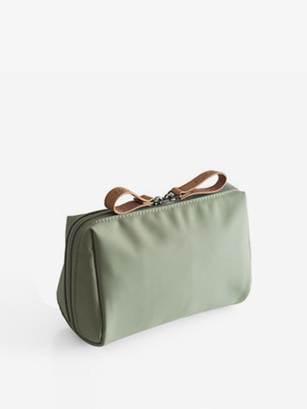 グリーン スクエアナイロンコスメバッグ ダブルジッパー 防水メイクアップ収納バッグ 女性用 2025