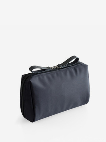 ブラック スクエアナイロンコスメバッグ ダブルジッパー 防水メイクアップ収納バッグ 女性用 2025