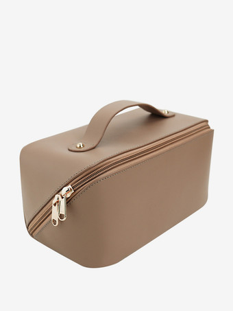 カーキ 大容量スクエアコスメバッグ ポータブルトイレタリー収納バッグ 女性用 2025