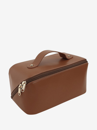 ブラウン大容量スクエアコスメバッグ ポータブルトイレタリー収納バッグ 女性用 2025