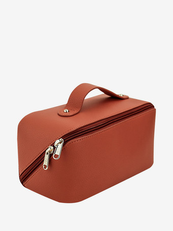 オレンジ 大容量スクエアコスメバッグ ポータブルトイレタリー収納バッグ 女性用 2025