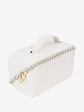 ホワイト 大容量スクエアコスメバッグ ポータブルトイレタリー収納バッグ 女性用 2025