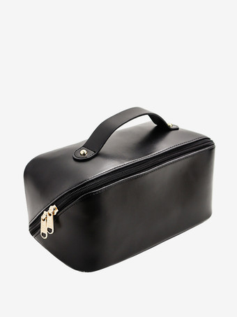 ブラック 大容量スクエアコスメバッグ ポータブルトイレタリー収納バッグ 女性用 2025