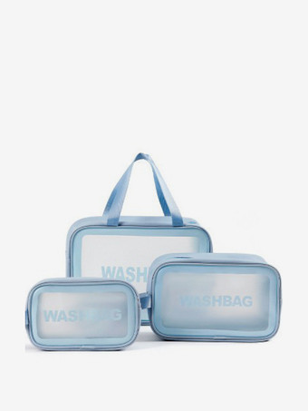 ライトスカイブルー透明コスメバッグ 3点セット ポータブル防水トイレタリー収納バッグ 女性用