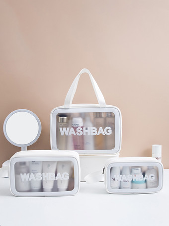 ホワイト 透明コスメバッグ 3点セット ポータブル防水トイレタリー収納バッグ 女性用
