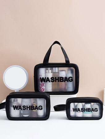 ブラック 透明コスメバッグ 3点セット ポータブル防水トイレタリー収納バッグ 女性用