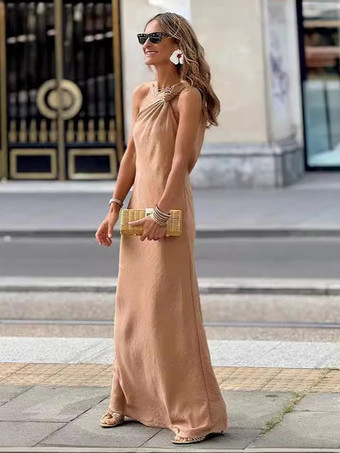 ゆったりとしたマキシドレス ノットワンショルダー ボヘミアンドレス レディース 2025