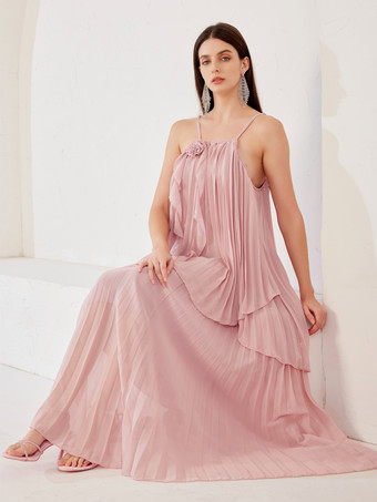 フリル2ピースコーデセット（フラワーディテールのピンクのスリップトップとゆったりスカート付き）レディース夏コーデ2026