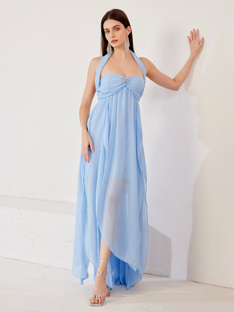 Flowy Maxi Dress In Blue Beach Holiday Summer Slit Dress For Women 2025