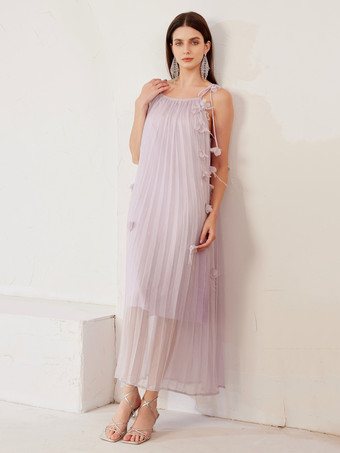 Fließendes Maxikleid mit 3D-Blumen plissiertes Boho-Trägerkleid für Damen 2025