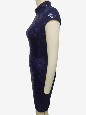 キラキラ光るスパンコールドレス ハイネック キャップスリーブ エレガントなパーティードレス レディース 2025