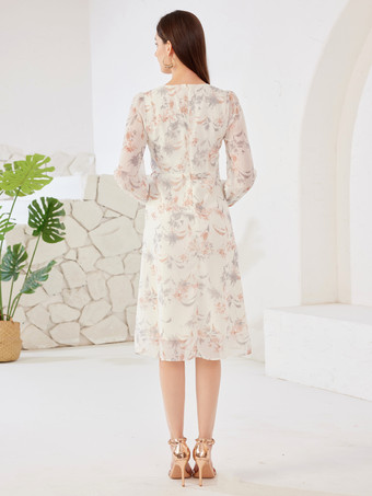 Vestido elegante con estampado floral escote en V manga larga vestido midi para mujer 2025