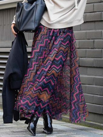 波型ストライプのメッシュスカート 流れるようなロングスカート レディース 2025