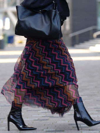 波型ストライプのメッシュスカート 流れるようなロングスカート レディース 2025