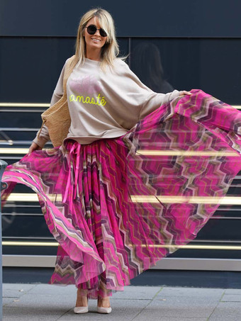 波型ストライプのメッシュスカート 流れるようなロングスカート レディース 2025