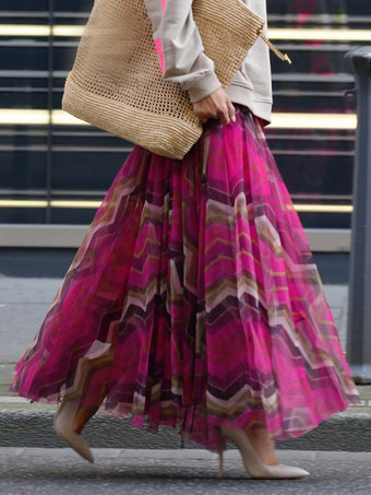 波型ストライプのメッシュスカート 流れるようなロングスカート レディース 2025