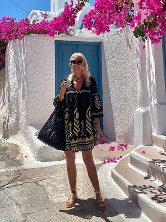 ボヘミアンプリントシフトドレス Vネック ベルスリーブ ホリデーミディドレス レディース 2025