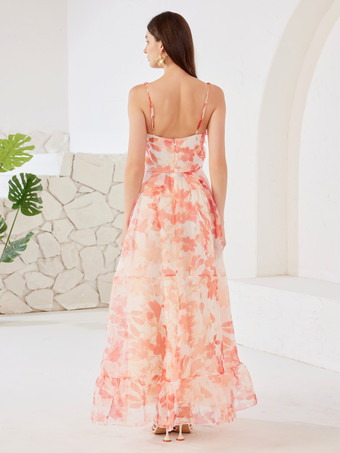 Robe longue fluide avec fleurs 3D Robe imprimée à feuilles dans le dos ouvert pour femme 2025