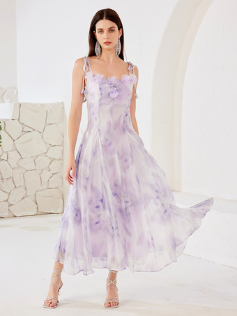 Lavanda Abito floreale in lavanda A-line elegante abito lungo estivo fluido per le donne 2026