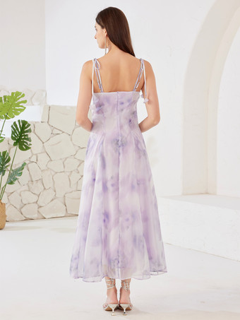 Abito floreale in lavanda A-line elegante abito lungo estivo fluido per le donne 2026
