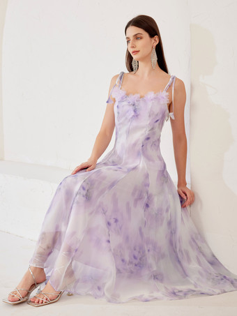 Abito floreale in lavanda A-line elegante abito lungo estivo fluido per le donne 2026