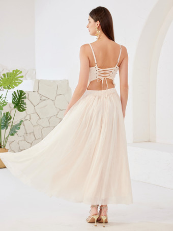 3D バタフライ スパゲッティ ストラップ付き ゆったりとしたマキシドレス ビーチ ホリデー サマー ホワイト ドレス レディース 2026