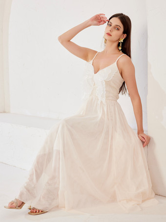 3D バタフライ スパゲッティ ストラップ付き ゆったりとしたマキシドレス ビーチ ホリデー サマー ホワイト ドレス レディース 2026